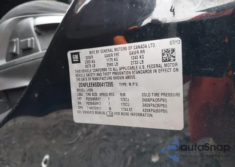 2013 Chevrolet Equinox 1Lt from USA, damaged, VIN 2GNFLEEK6D6417295